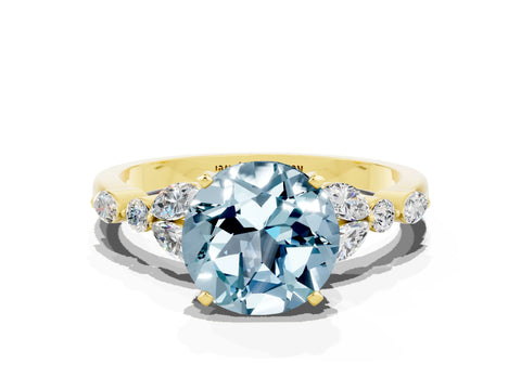 Yellow gold Round Cut Aquamarine Solitaire Ring with Side Stones and Four-Prong Setting_12
