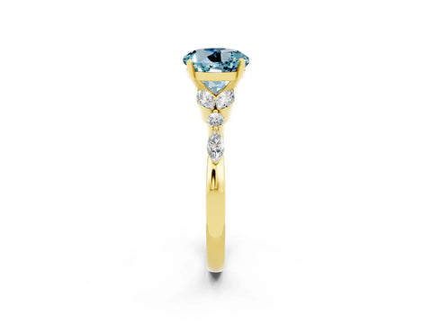 Yellow gold Round Cut Aquamarine Solitaire Ring with Side Stones and Four-Prong Setting_14