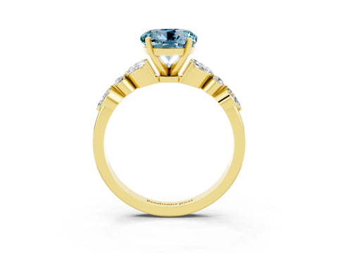 Yellow gold Round Cut Aquamarine Solitaire Ring with Side Stones and Four-Prong Setting_15