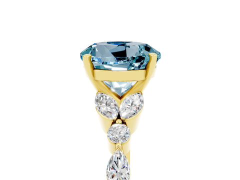 Yellow gold Round Cut Aquamarine Solitaire Ring with Side Stones and Four-Prong Setting_17