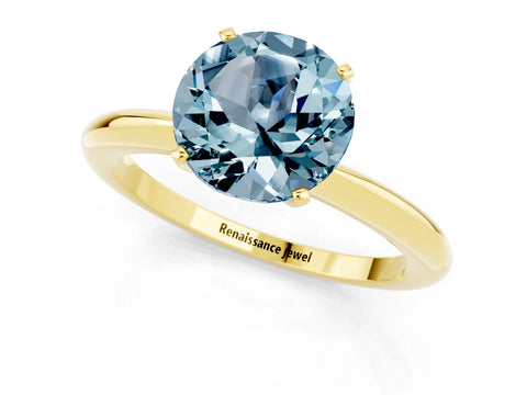 Yellow gold Round Cut Aquamarine Solitaire Ring with Six-Prong Setting and Classic Band_1