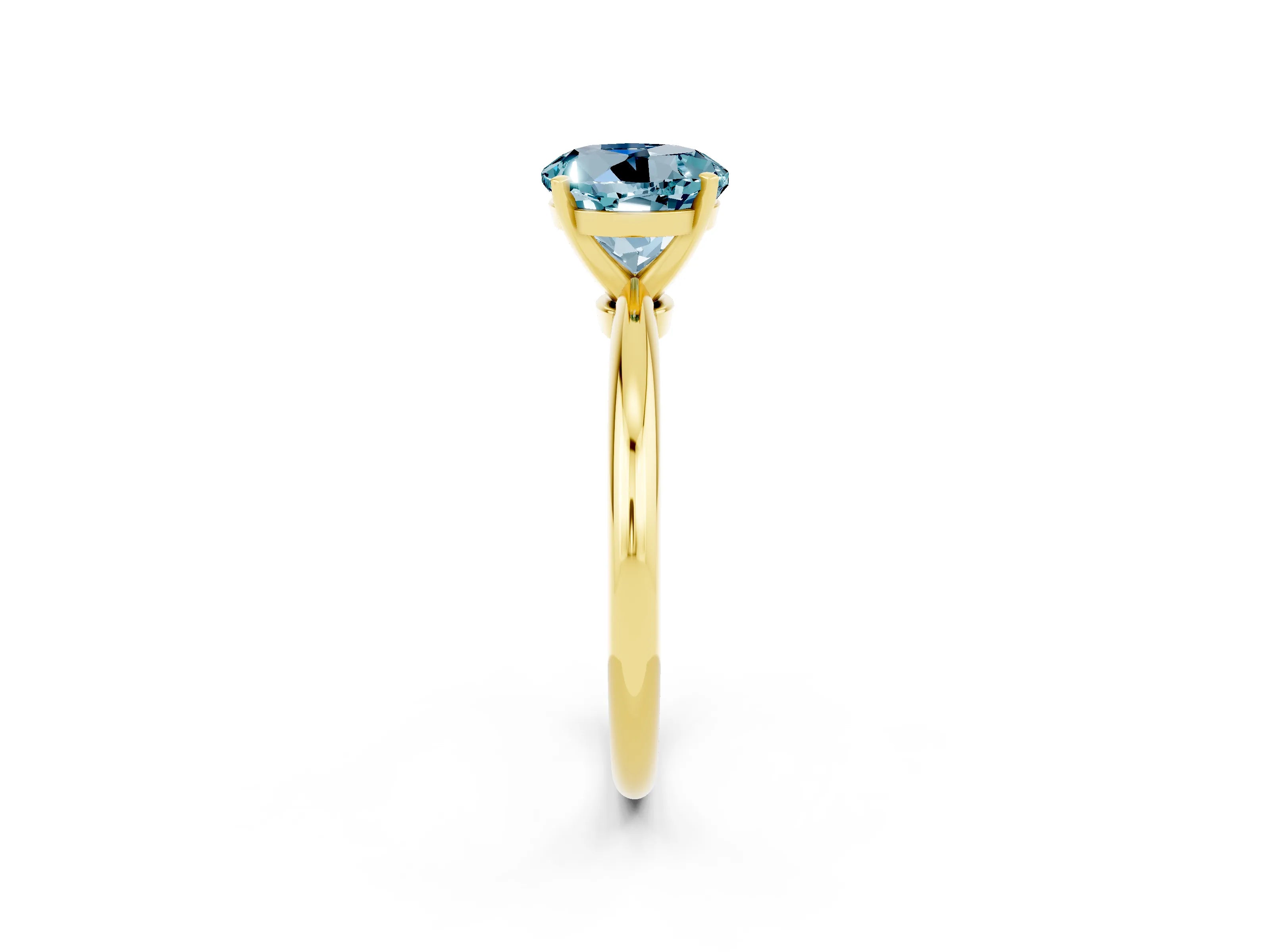 Yellow gold Round Cut Aquamarine Solitaire Ring with Six-Prong Setting and Classic Band_2