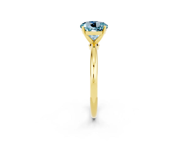Yellow gold Round Cut Aquamarine Solitaire Ring with Six-Prong Setting and Classic Band