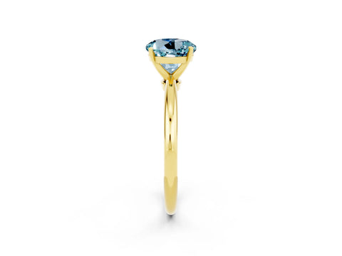 Yellow gold Round Cut Aquamarine Solitaire Ring with Six-Prong Setting and Classic Band_2