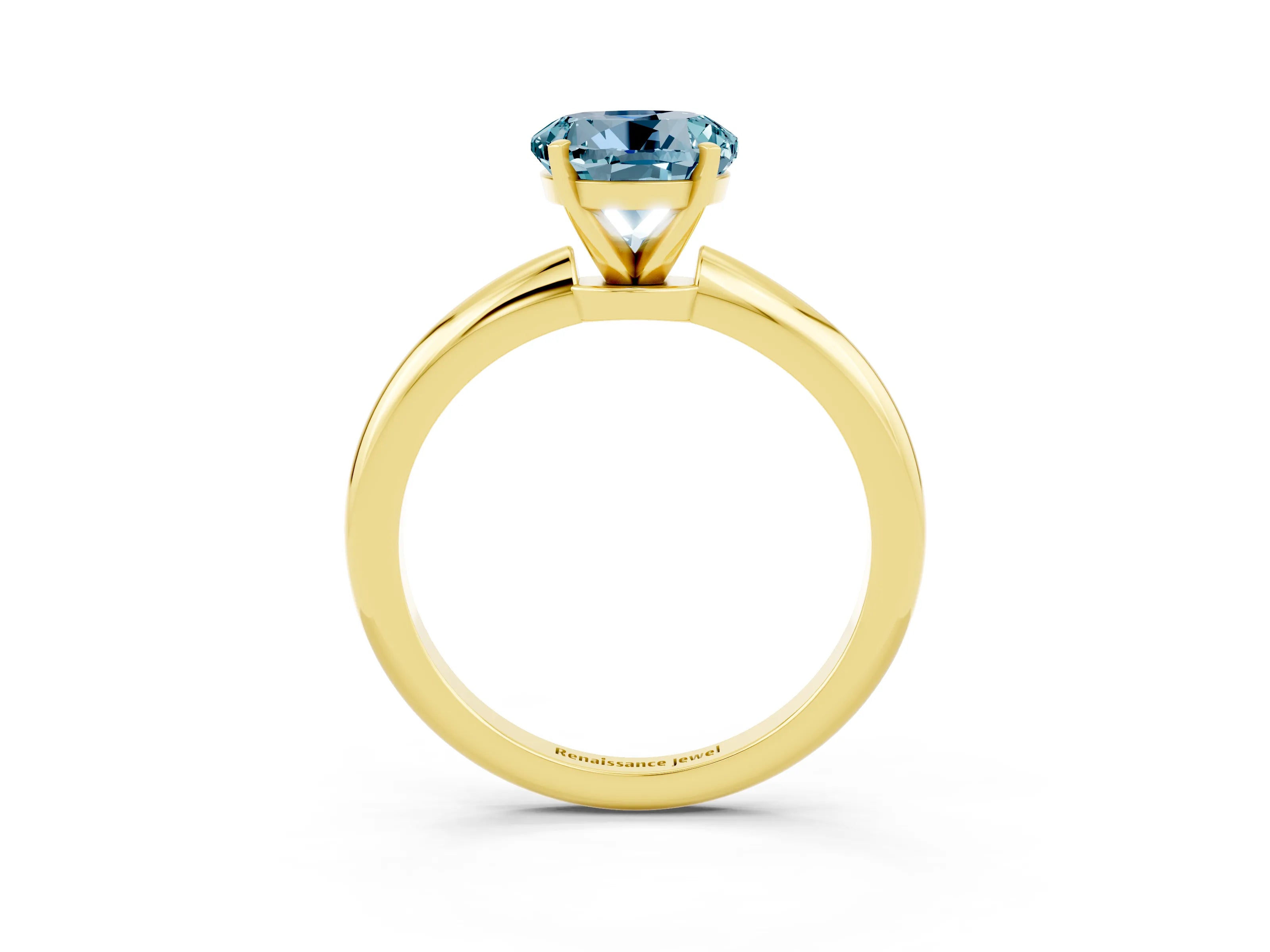 Yellow gold Round Cut Aquamarine Solitaire Ring with Six-Prong Setting and Classic Band_3