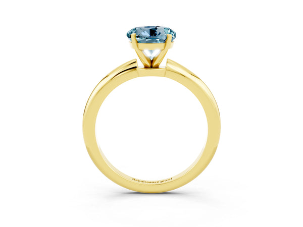 Yellow gold Round Cut Aquamarine Solitaire Ring with Six-Prong Setting and Classic Band