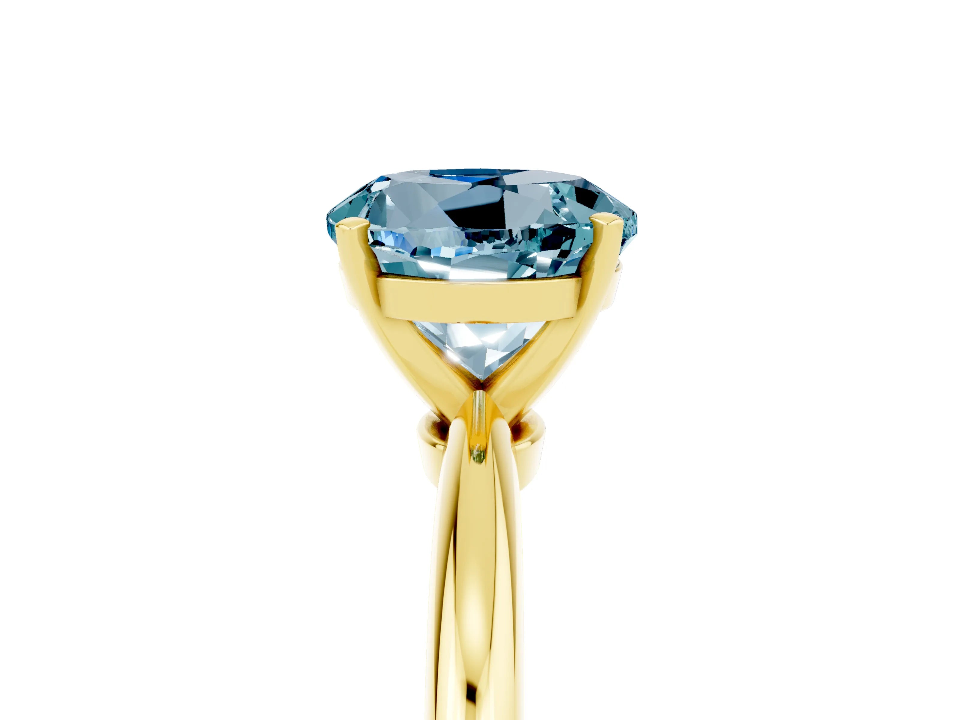 Yellow gold Round Cut Aquamarine Solitaire Ring with Six-Prong Setting and Classic Band_5