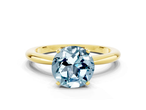 Yellow gold Round Cut Aquamarine Solitaire Ring with Six-Prong Setting and Classic Band