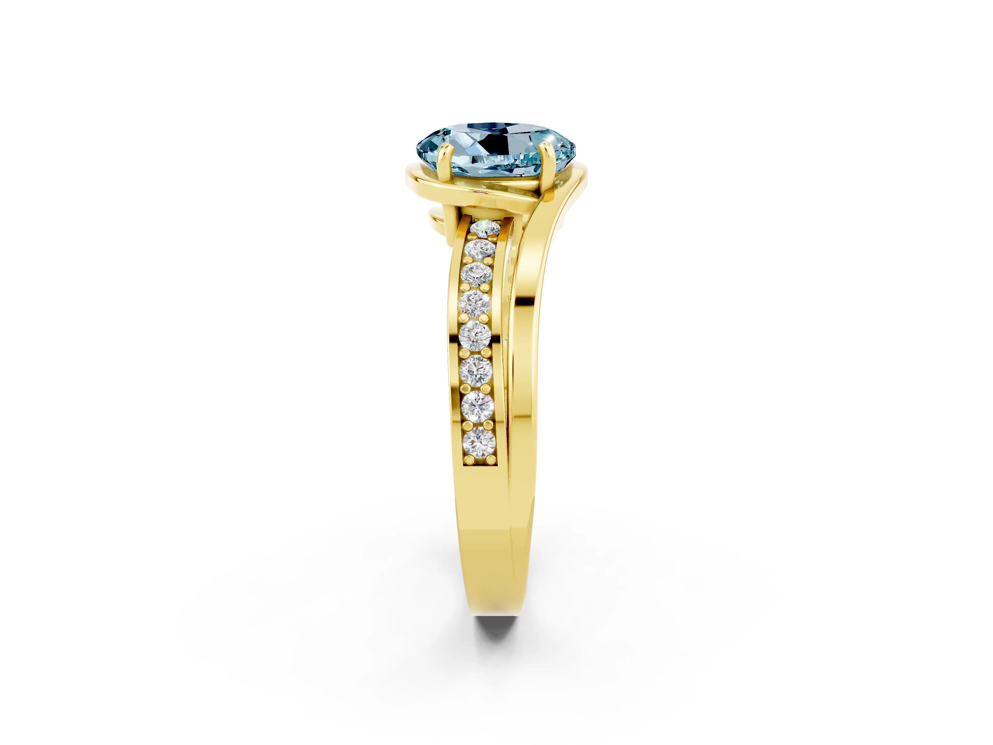 Yellow gold Round Cut Aquamarine Solitaire Ring with Split Shank and Prong Setting_2
