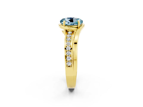 Yellow gold Round Cut Aquamarine Solitaire Ring with Split Shank and Prong Setting_2