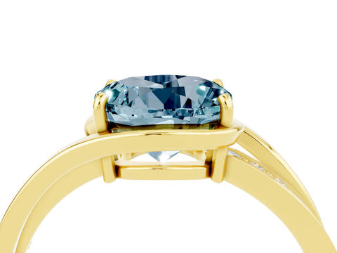 Yellow gold Round Cut Aquamarine Solitaire Ring with Split Shank and Prong Setting_4