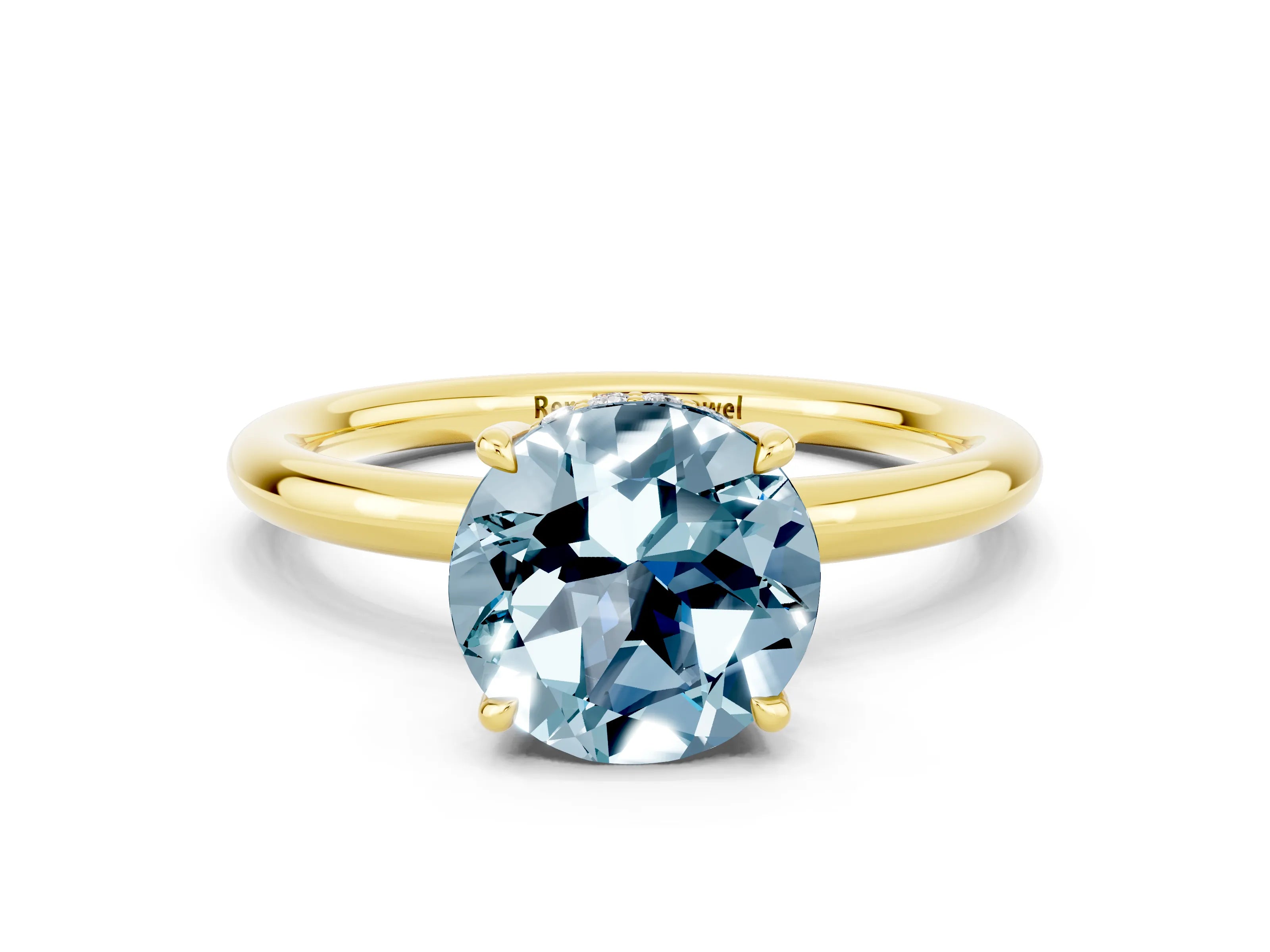 Yellow gold Round Cut Aquamarine Solitaire Ring with Thin Band and Four-Prong Setting_12