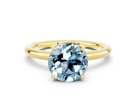 Yellow gold Round Cut Aquamarine Solitaire Ring with Thin Band and Four-Prong Setting_12