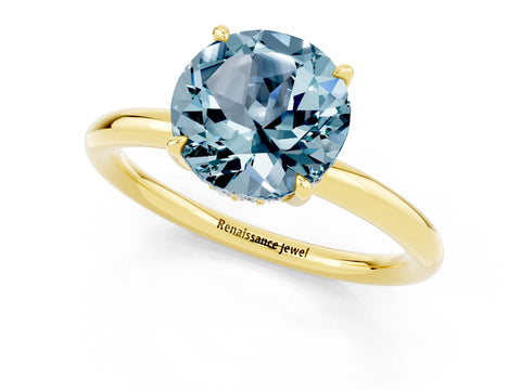 Yellow gold Round Cut Aquamarine Solitaire Ring with Thin Band and Four-Prong Setting_13