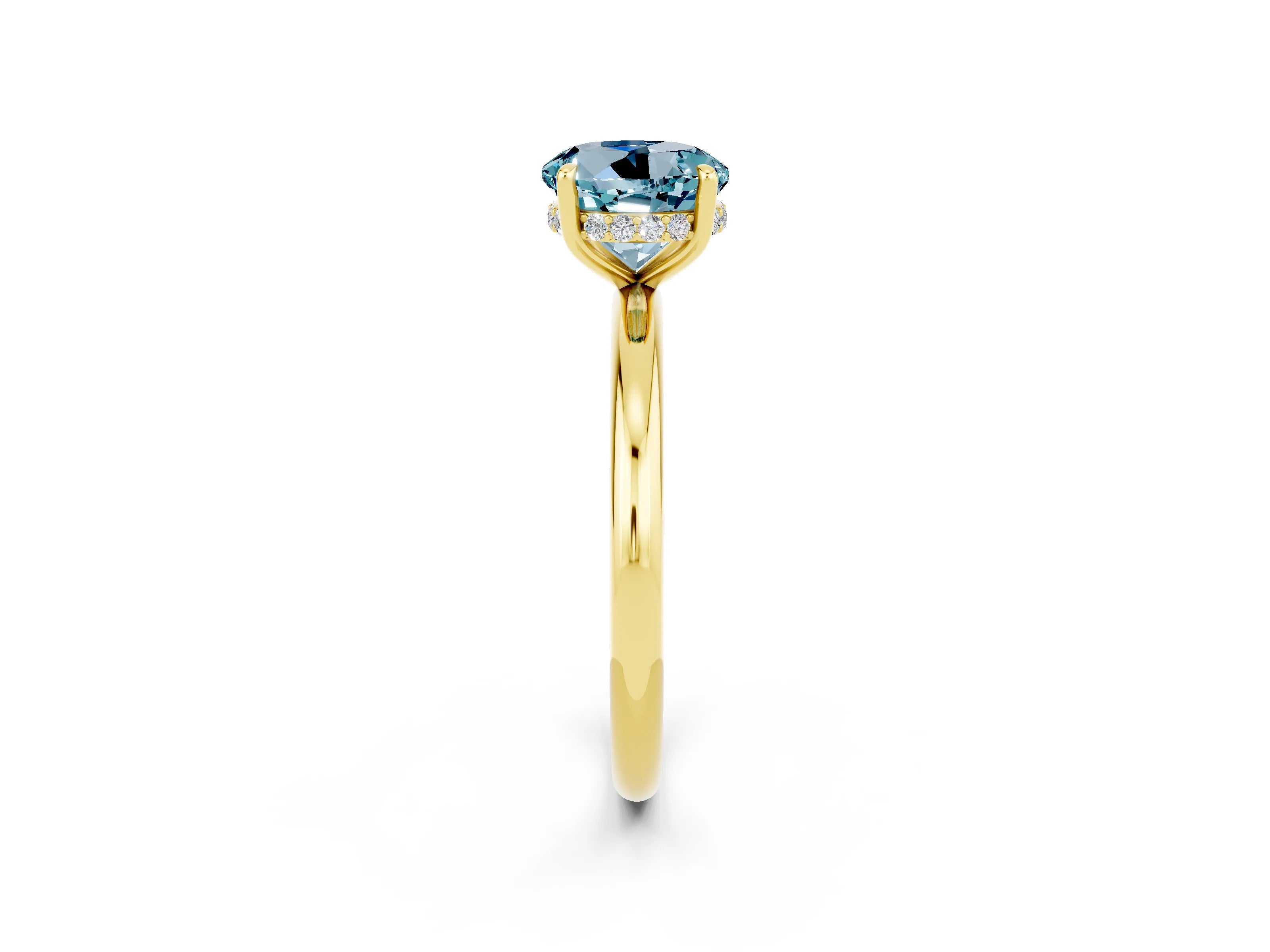 Yellow gold Round Cut Aquamarine Solitaire Ring with Thin Band and Four-Prong Setting_14