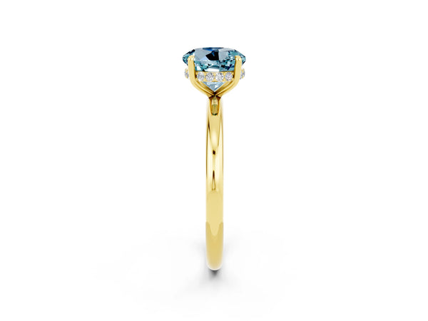 Yellow gold Round Cut Aquamarine Solitaire Ring with Thin Band and Four-Prong Setting