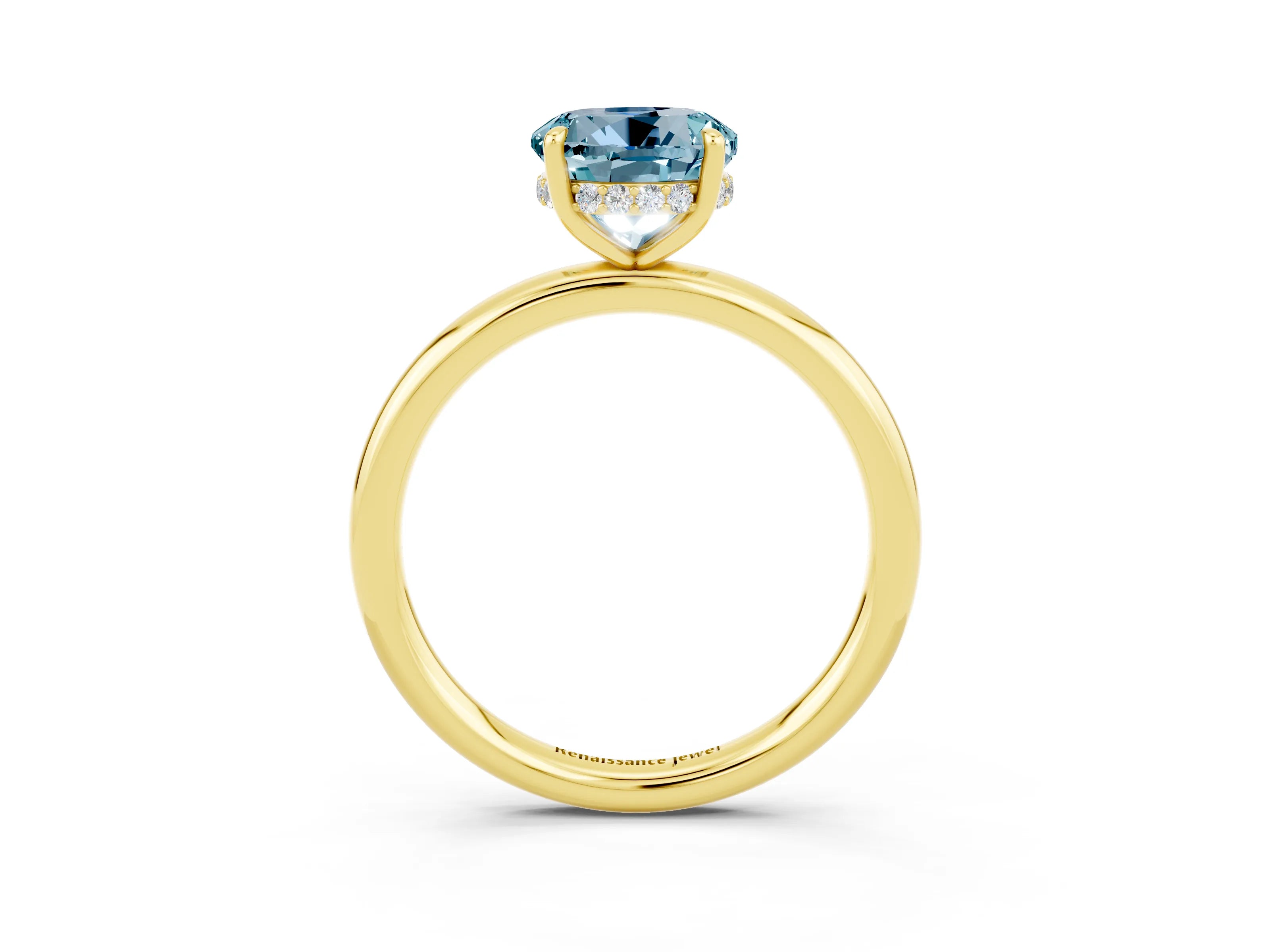 Yellow gold Round Cut Aquamarine Solitaire Ring with Thin Band and Four-Prong Setting_15