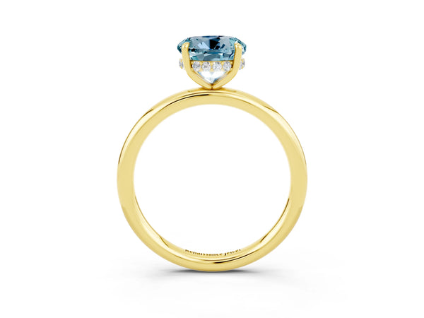Yellow gold Round Cut Aquamarine Solitaire Ring with Thin Band and Four-Prong Setting