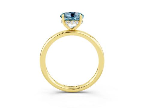 Yellow gold Round Cut Aquamarine Solitaire Ring with Thin Band and Four-Prong Setting_15