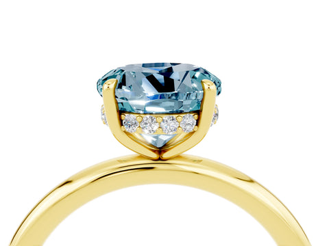 Yellow gold Round Cut Aquamarine Solitaire Ring with Thin Band and Four-Prong Setting_16