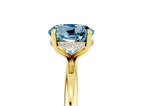 Yellow gold Round Cut Aquamarine Solitaire Ring with Thin Band and Four-Prong Setting_17