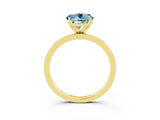 Yellow gold Round Cut Aquamarine Solitaire Ring with Thin Band and Prong Setting_15