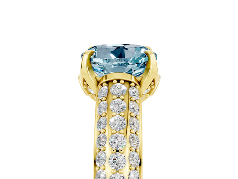 Yellow gold Round Cut Aquamarine Solitaire Ring with Three-Row Pavé Band and Four-Prong Setting_17