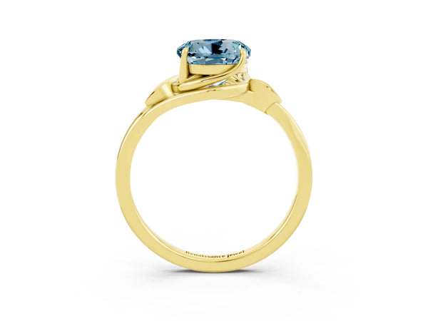 Yellow gold Round Cut Aquamarine Solitaire Ring with Twist Band and Four-Prong Setting