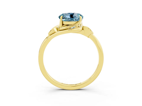 Yellow gold Round Cut Aquamarine Solitaire Ring with Twist Band and Four-Prong Setting_27