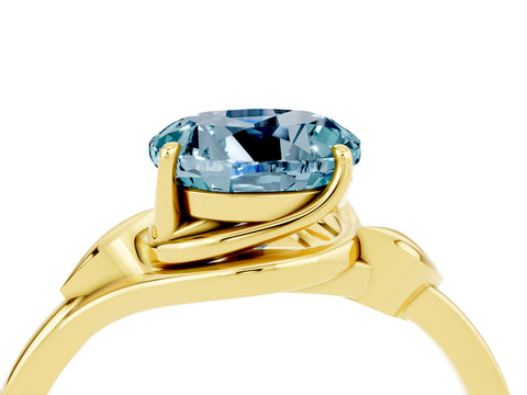 Yellow gold Round Cut Aquamarine Solitaire Ring with Twist Band and Four-Prong Setting_28