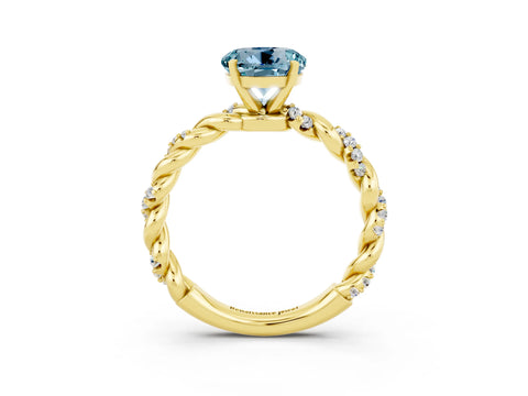 Yellow gold Round Cut Aquamarine Solitaire Ring with Twisted Band and Pavé Accents_3