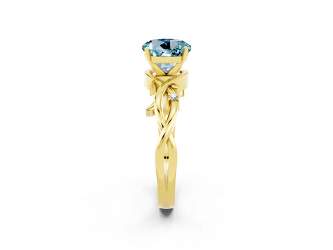Yellow gold Round Cut Aquamarine Solitaire Ring with Twisted Band and Prong Setting_2