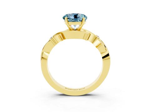 Yellow gold Round Cut Aquamarine Solitaire Ring with Twisted Band and Prong Setting_3
