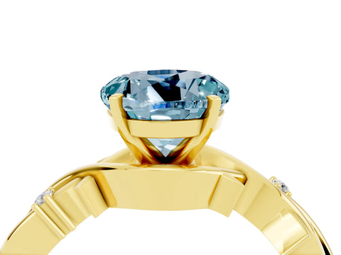 Yellow gold Round Cut Aquamarine Solitaire Ring with Twisted Band and Prong Setting_4