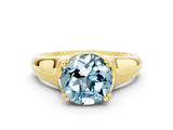 Yellow gold Round Cut Aquamarine Solitaire Ring with Wide Band and Prong Setting