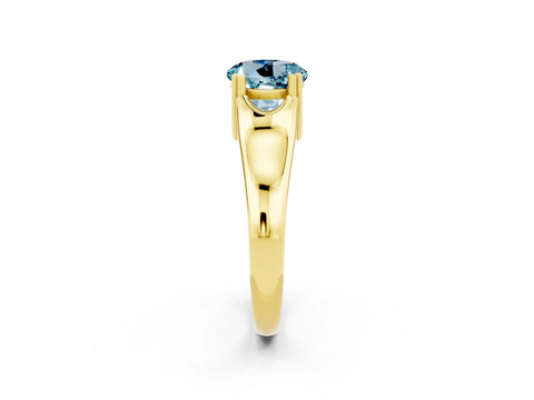Yellow gold Round Cut Aquamarine Solitaire Ring with Wide Band and Prong Setting_2
