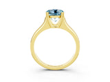 Yellow gold Round Cut Aquamarine Solitaire Ring with Wide Band and Prong Setting_3