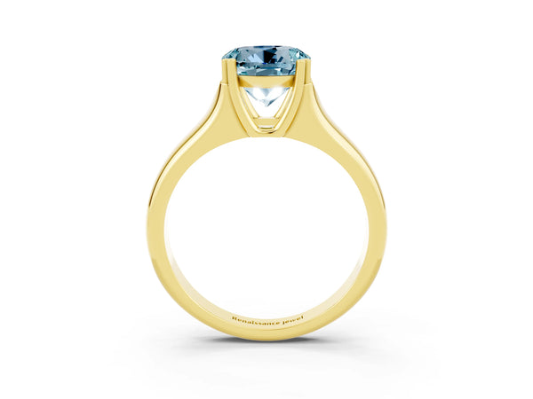 Yellow gold Round Cut Aquamarine Solitaire Ring with Wide Band and Prong Setting