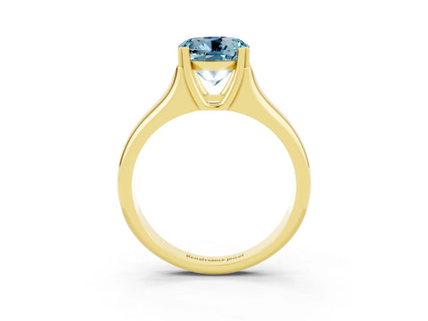 Yellow gold Round Cut Aquamarine Solitaire Ring with Wide Band and Prong Setting_3