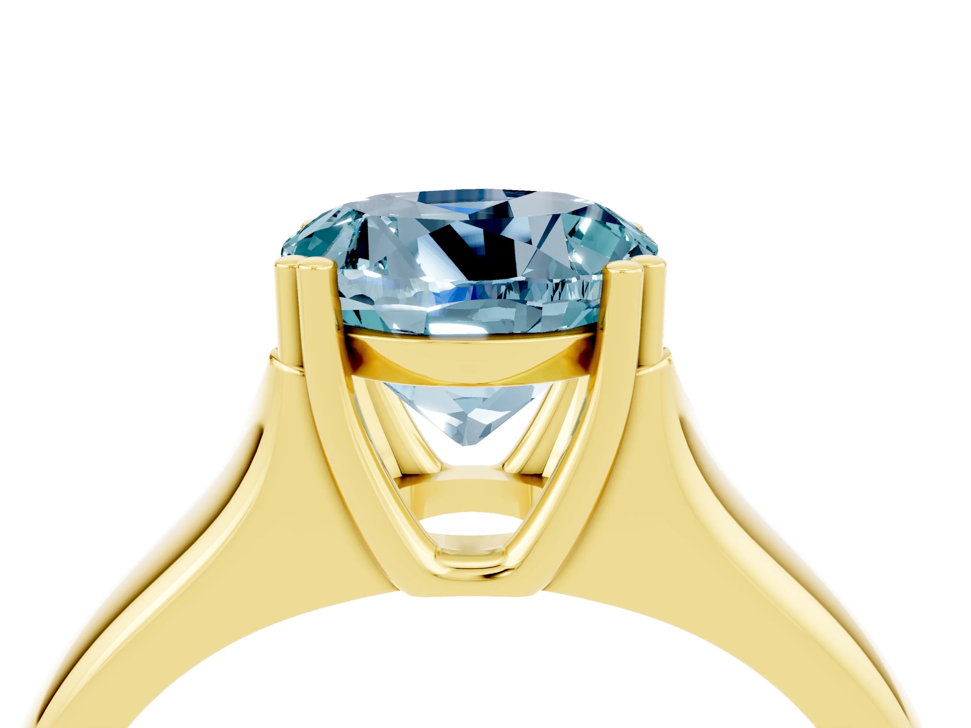 Yellow gold Round Cut Aquamarine Solitaire Ring with Wide Band and Prong Setting_4