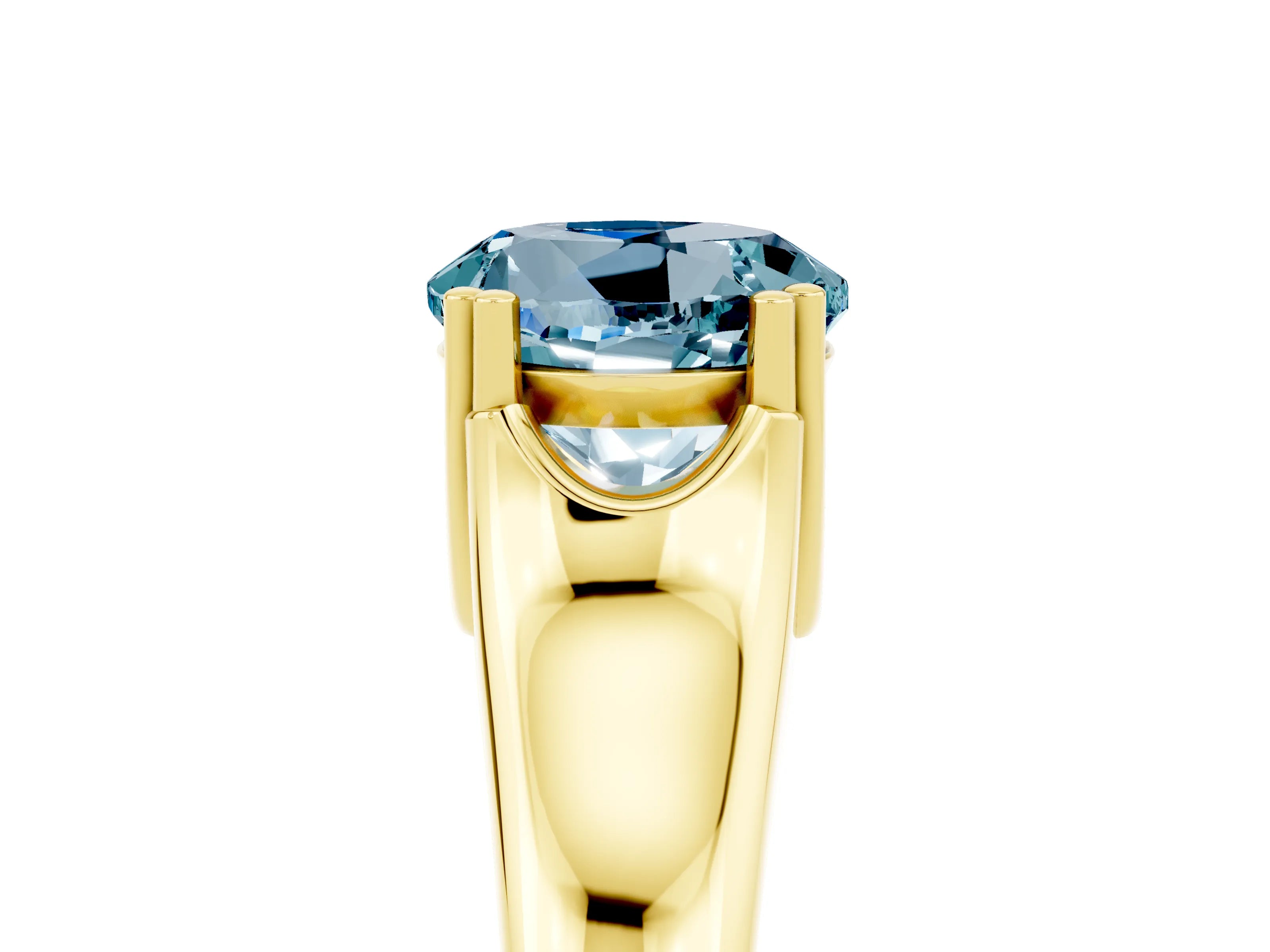 Yellow gold Round Cut Aquamarine Solitaire Ring with Wide Band and Prong Setting_5