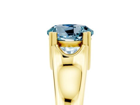 Yellow gold Round Cut Aquamarine Solitaire Ring with Wide Band and Prong Setting_5
