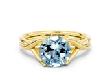 Yellow gold Round Cut Aquamarine Solitaire Twist Band Prong Setting Ring_36