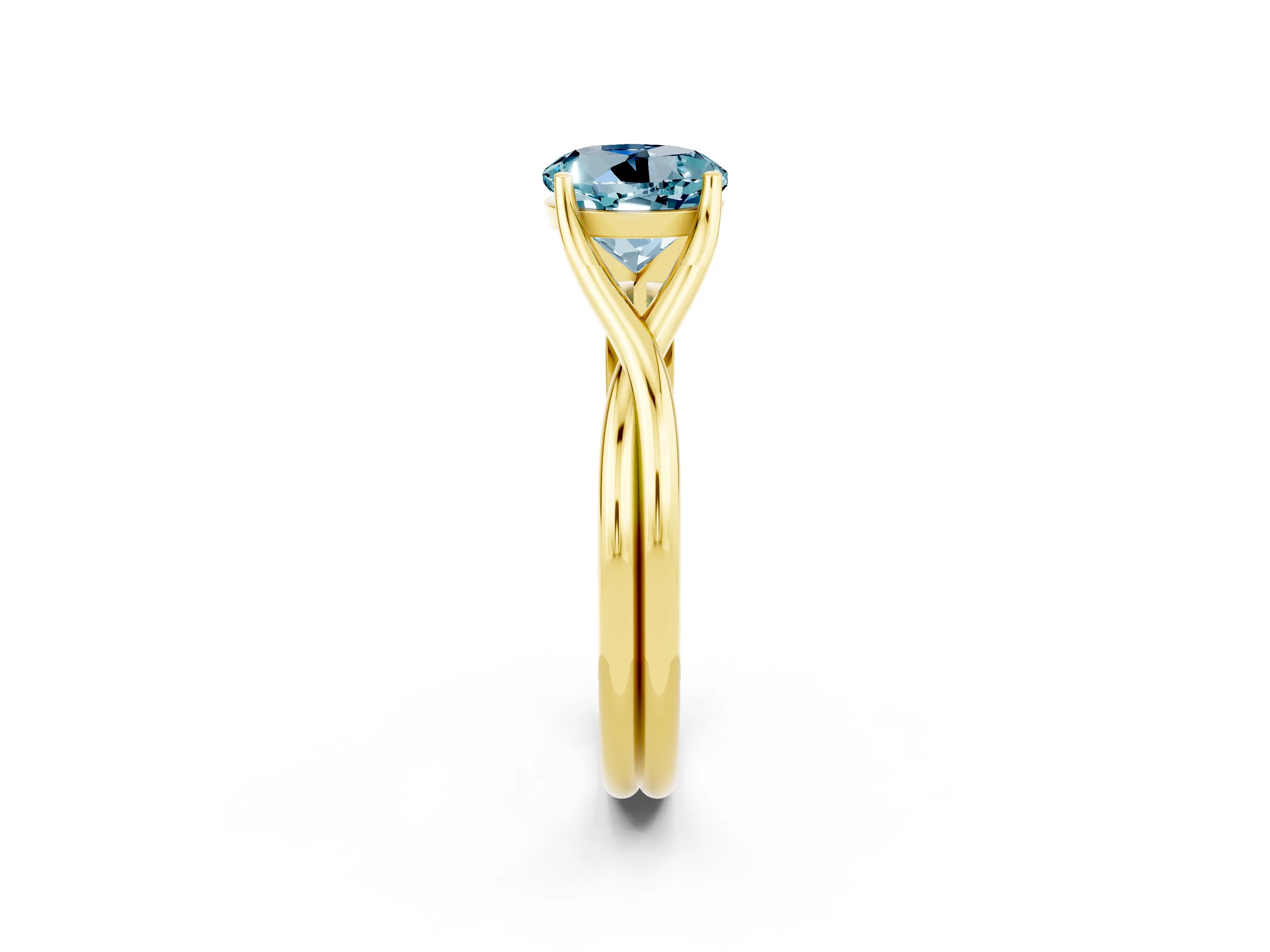 Yellow gold Round Cut Aquamarine Solitaire Twist Band Prong Setting Ring_38