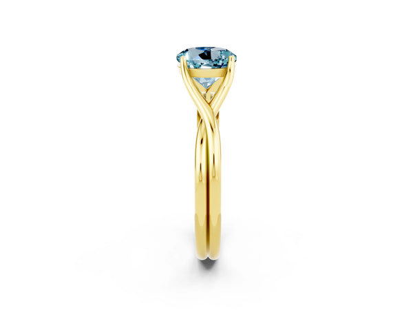 Yellow gold Round Cut Aquamarine Solitaire Twist Band Prong Setting Ring