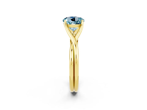 Yellow gold Round Cut Aquamarine Solitaire Twist Band Prong Setting Ring_38