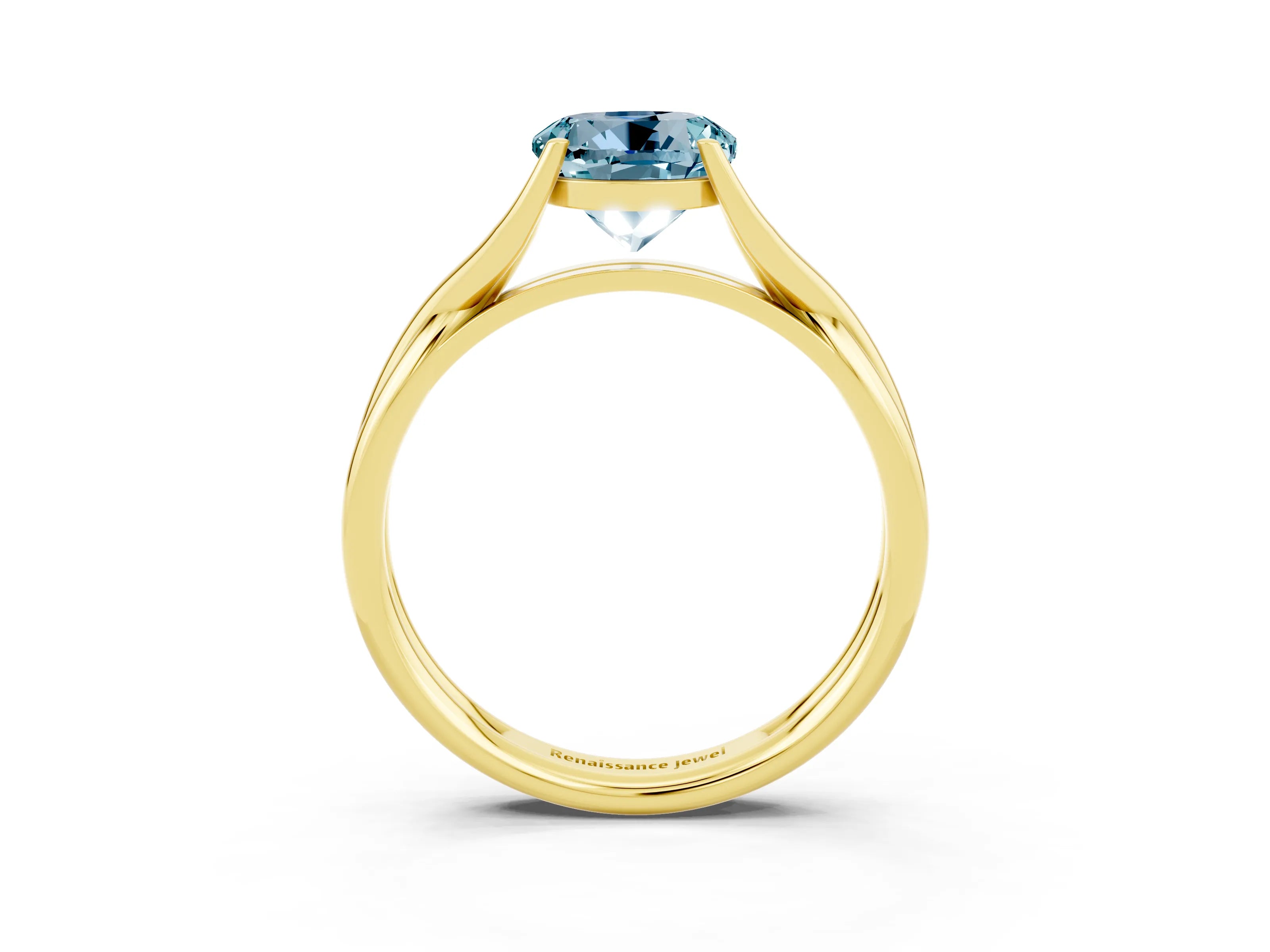 Yellow gold Round Cut Aquamarine Solitaire Twist Band Prong Setting Ring_39