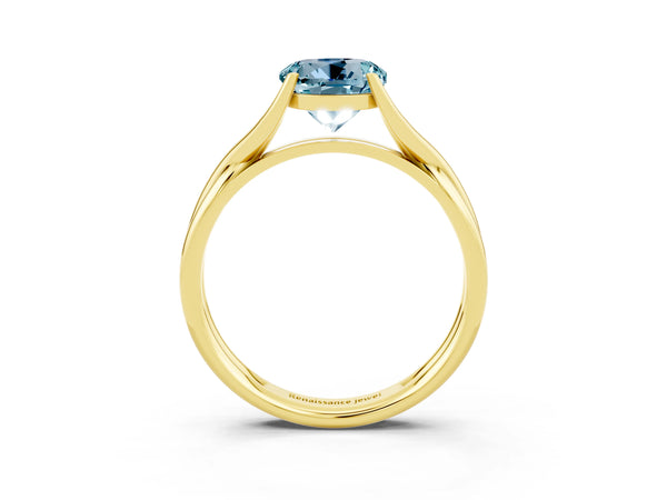 Yellow gold Round Cut Aquamarine Solitaire Twist Band Prong Setting Ring