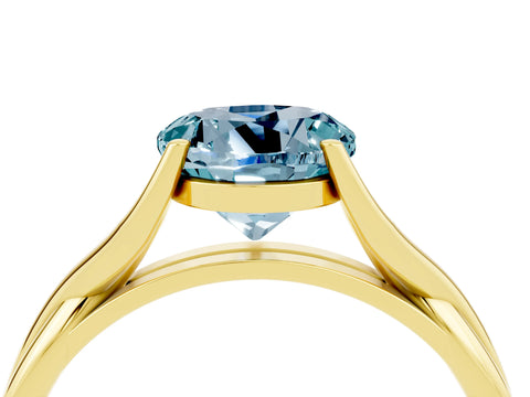 Yellow gold Round Cut Aquamarine Solitaire Twist Band Prong Setting Ring_40