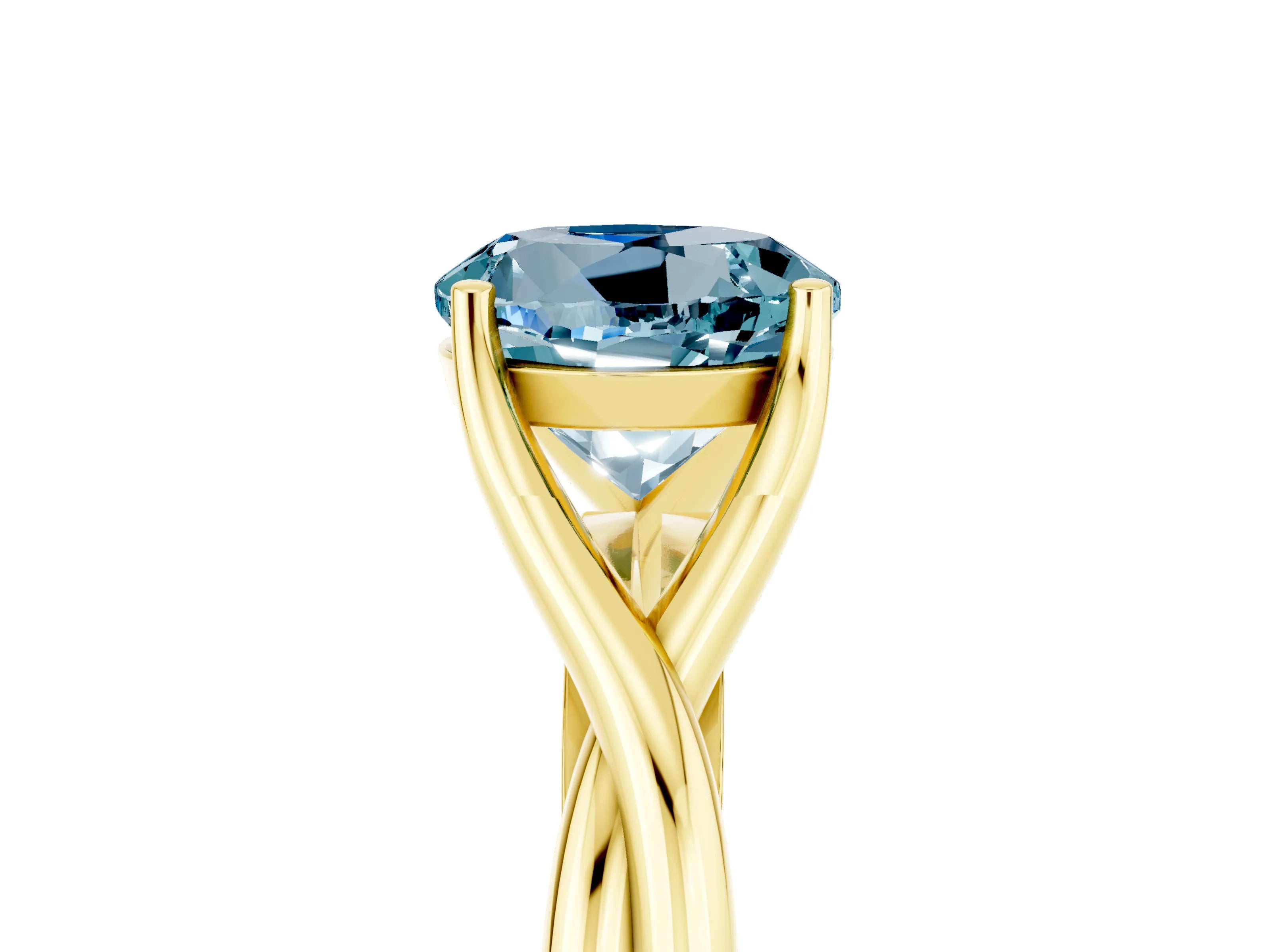 Yellow gold Round Cut Aquamarine Solitaire Twist Band Prong Setting Ring_41
